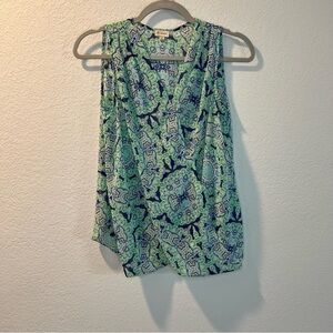 Women’s Cremieux green patterned mock wrap sleeveless blouse size XS